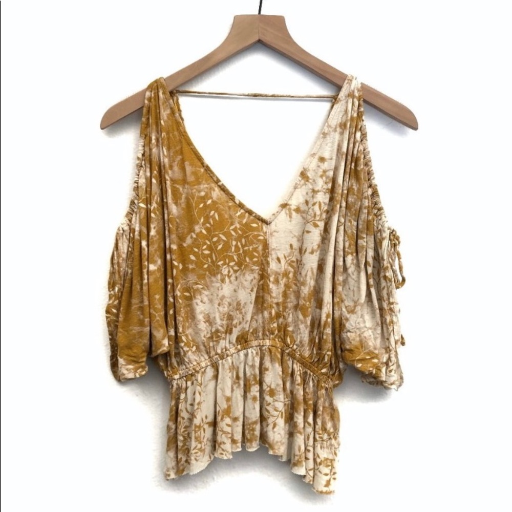 XS Free People Yellow Gold Shoulderless Casual Top